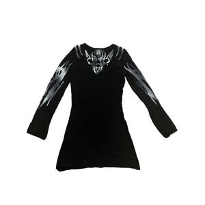 Vintage Y2K New Womens Raw 7 100% V Neck Cashmere Long Black Sweater/Dress M